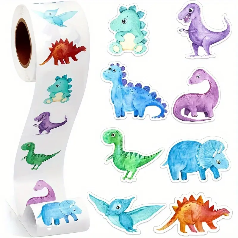 500pcs Cute Dinosaur Sticker Roll, Decorative Stickers - Assorted Colors, Perfect for Gift Wrapping, Greeting Cards & Envelopes Decoration, DIY Crafts, Cute Scrapbooking, Art Stickers, Animal Scrapbook Decals, Scrapbook Accessories