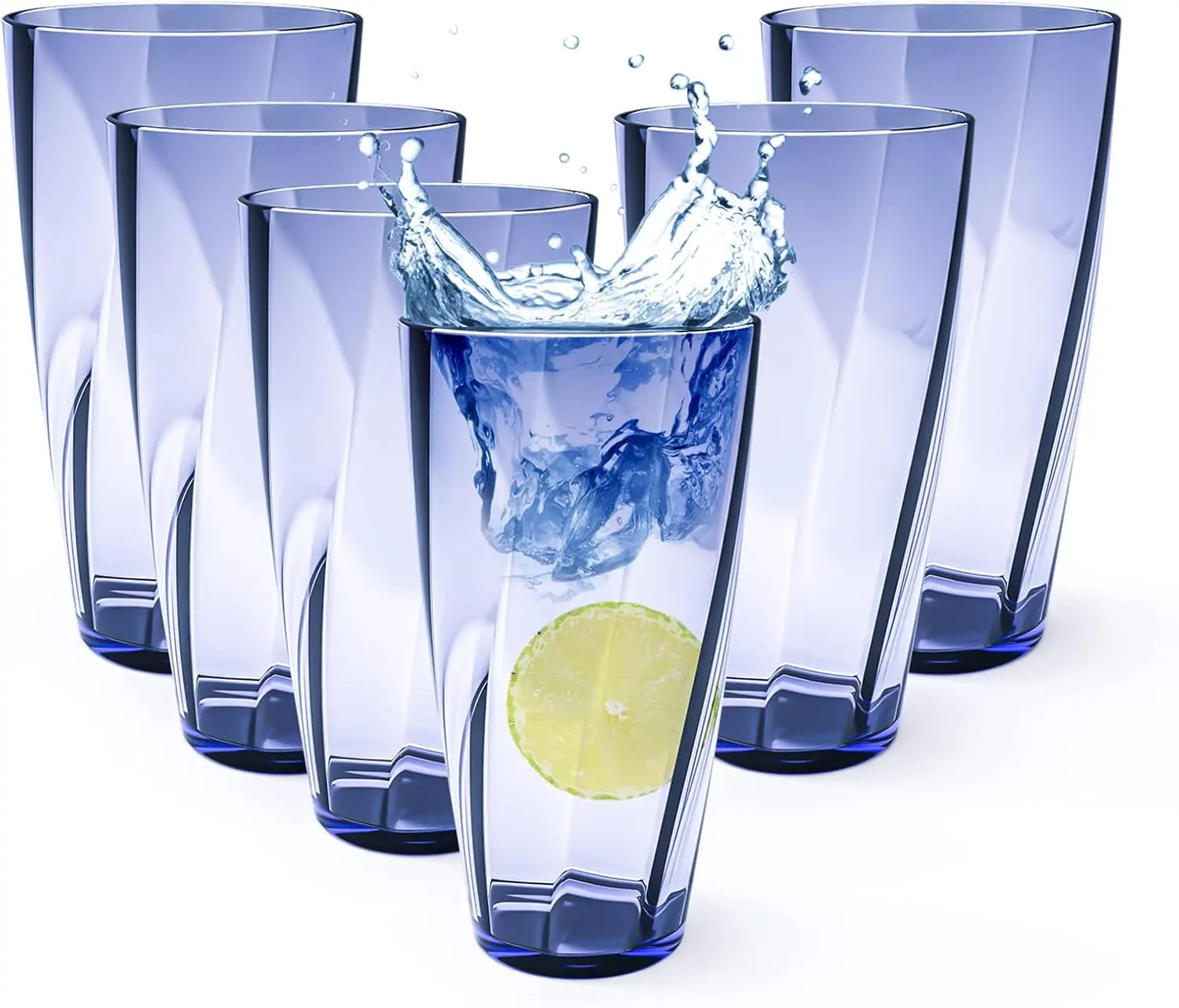 Unbreakable Plastic Highball Cups - 6-Piece 25 Oz Indoor Large Tumbler Set, Dishwasher-Safe Blue Kitchen Drinkware