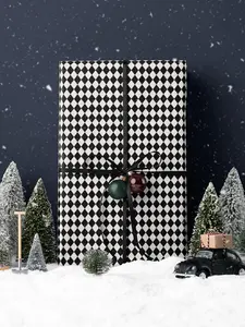 Premium Gift Wrap Harlequin Wrapping Paper Christmas Holiday Black and White Papers Plaid Gifts Wrap Traditional - Decorative Rolls for Presents and Celebrations
