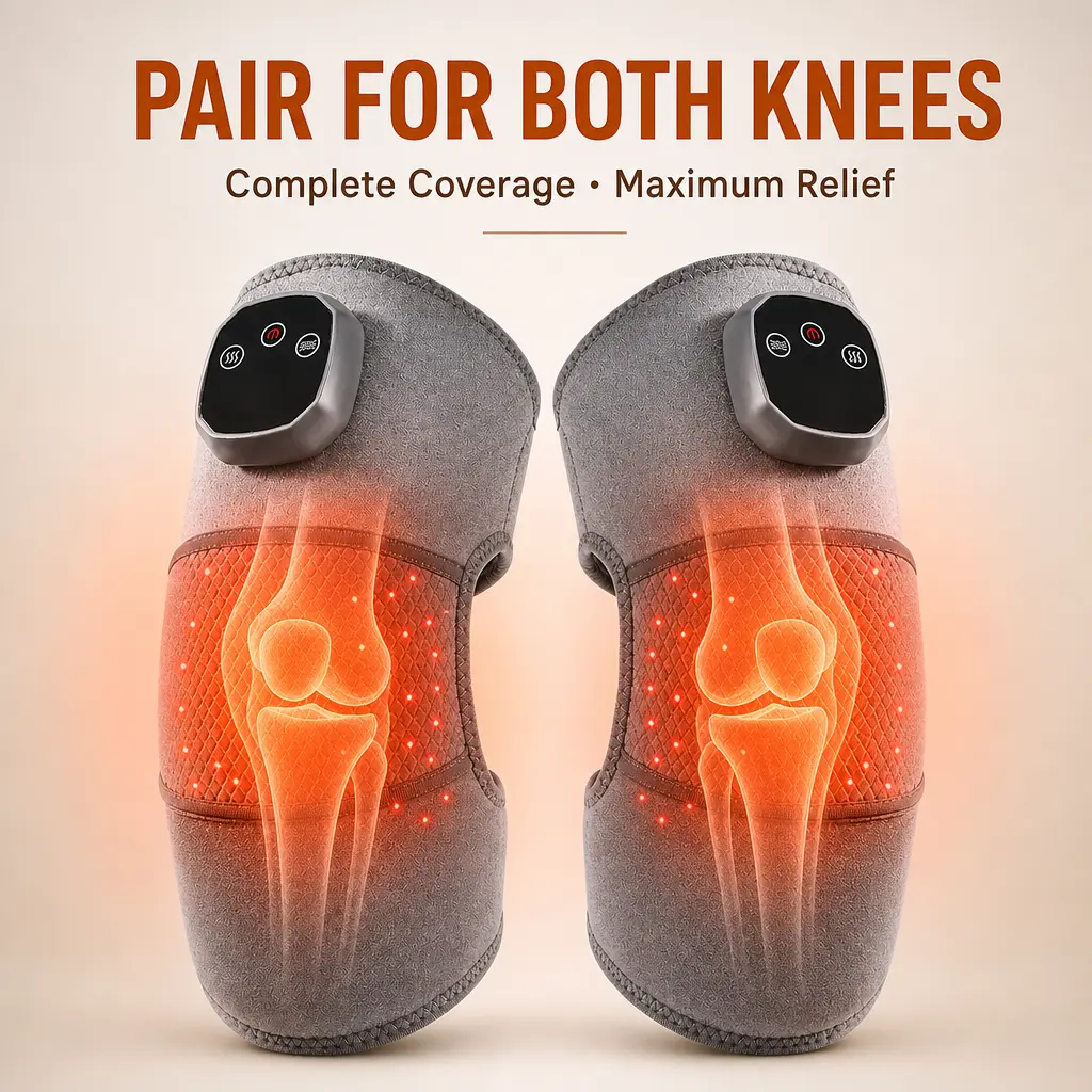 Three-in-one wireless knee and shoulder pain relief device with heating and vibration, 3 temperature settings, and 3 vibration modes; rechargeable battery; suitable for relieving joint pain, elbow, shoulder, and knee pain; an ideal gift for seniors.