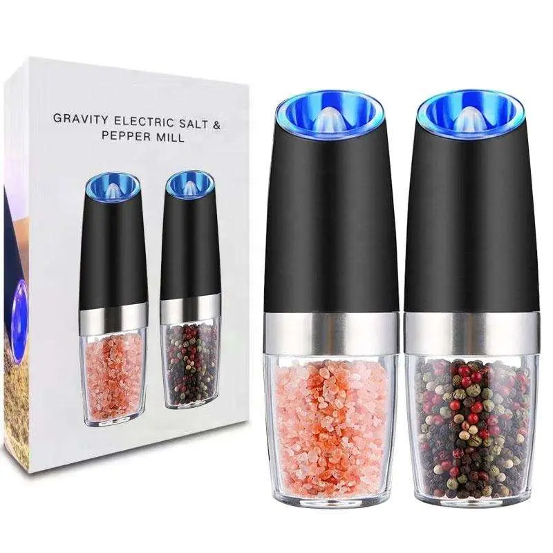 2PCS Gravity-powered Electric Salt and Pepper Grinder Battery-powered LED Light One-handed Automatic Operation Adjustable Coarse Grinder Grinder Black Rocking Chair Creative Kitchen Gadget Gift Battery-powered to Choose
