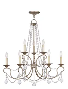 9 Light Antique Silver Leaf Chandelier with Steel base material