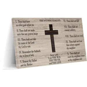 The 10 Commandments Bible Verse Religious Poster 6 Canvas Art Wall Printing Office Bedroom Aesthetic Living Room18x12inch(45x30cm) Frame-style