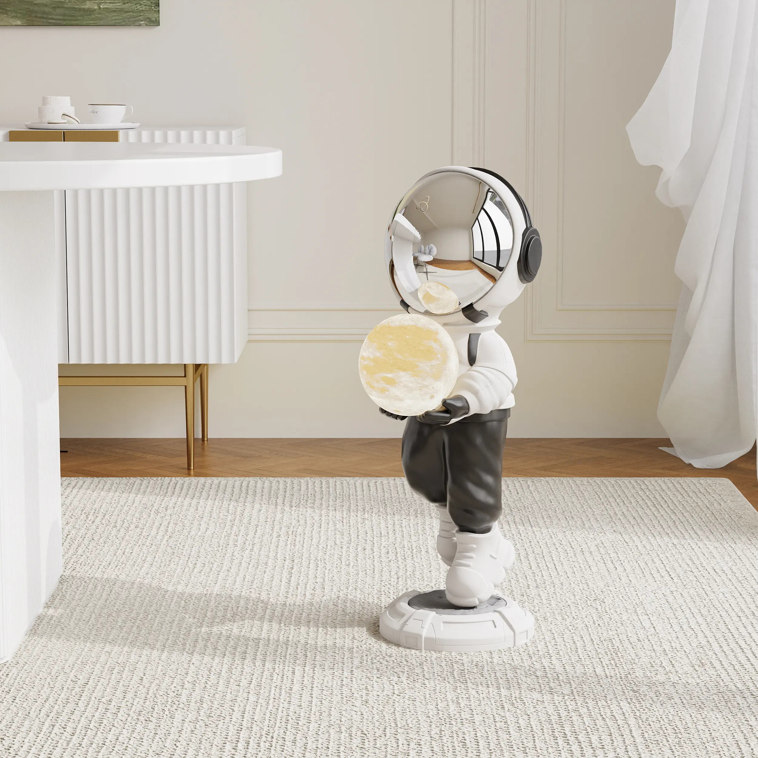 Homary 28.8" Rechargeable LED Moon Globe Astronaut Resin Figurine - USB Charging, Light Switch, Contemporary Art Accent, Living Room Ornaments, Decorative Bedroom Statue, Mother's Day Gift