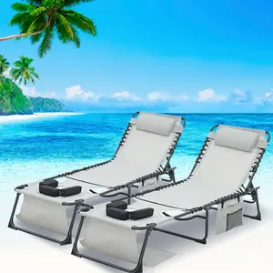 Face Down Chaise Lounge Chair 5-Position Adjustable Sunbathing, Foldable Tanning Chair with Face& Arm Holes, Outdoor Recliner Chair for Pool, Beach, Patio, Lawn (Gray, 2 Pcs)