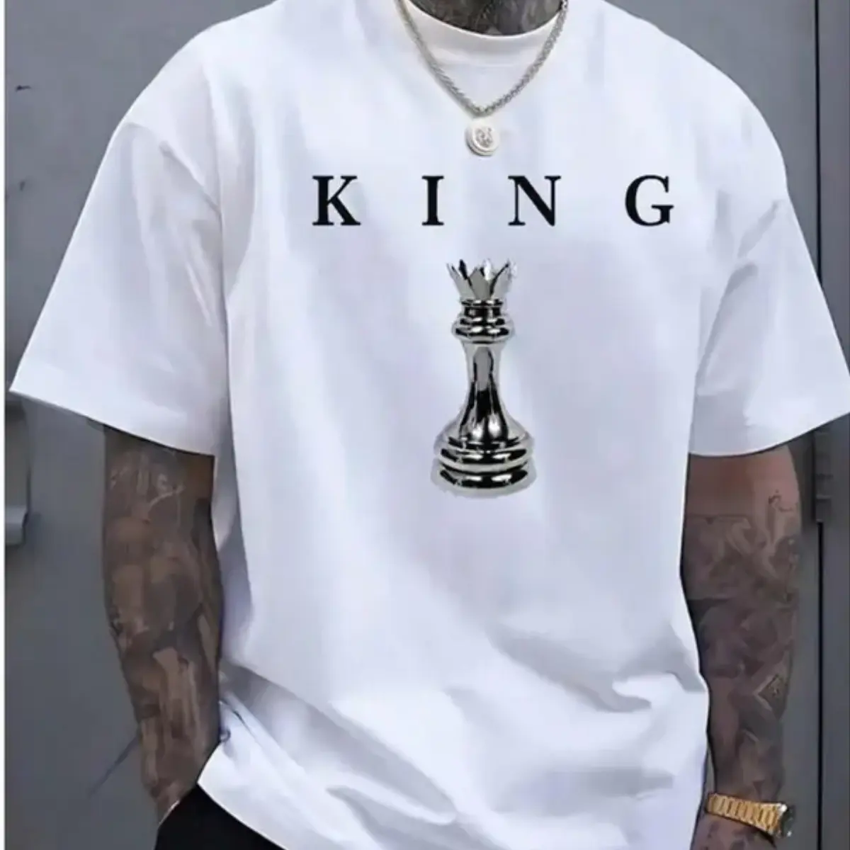 King Chess T-Shirt - Bold KING Lettering With Crowned Chess King Piece Graphic , Men's Strategy Game Tee , Minimalist Chess Player Shirt , Casual Streetwear Outfit , Gift For Chess Lovers , Gamers , Tournament Players And Strategic Thinkers And Fans