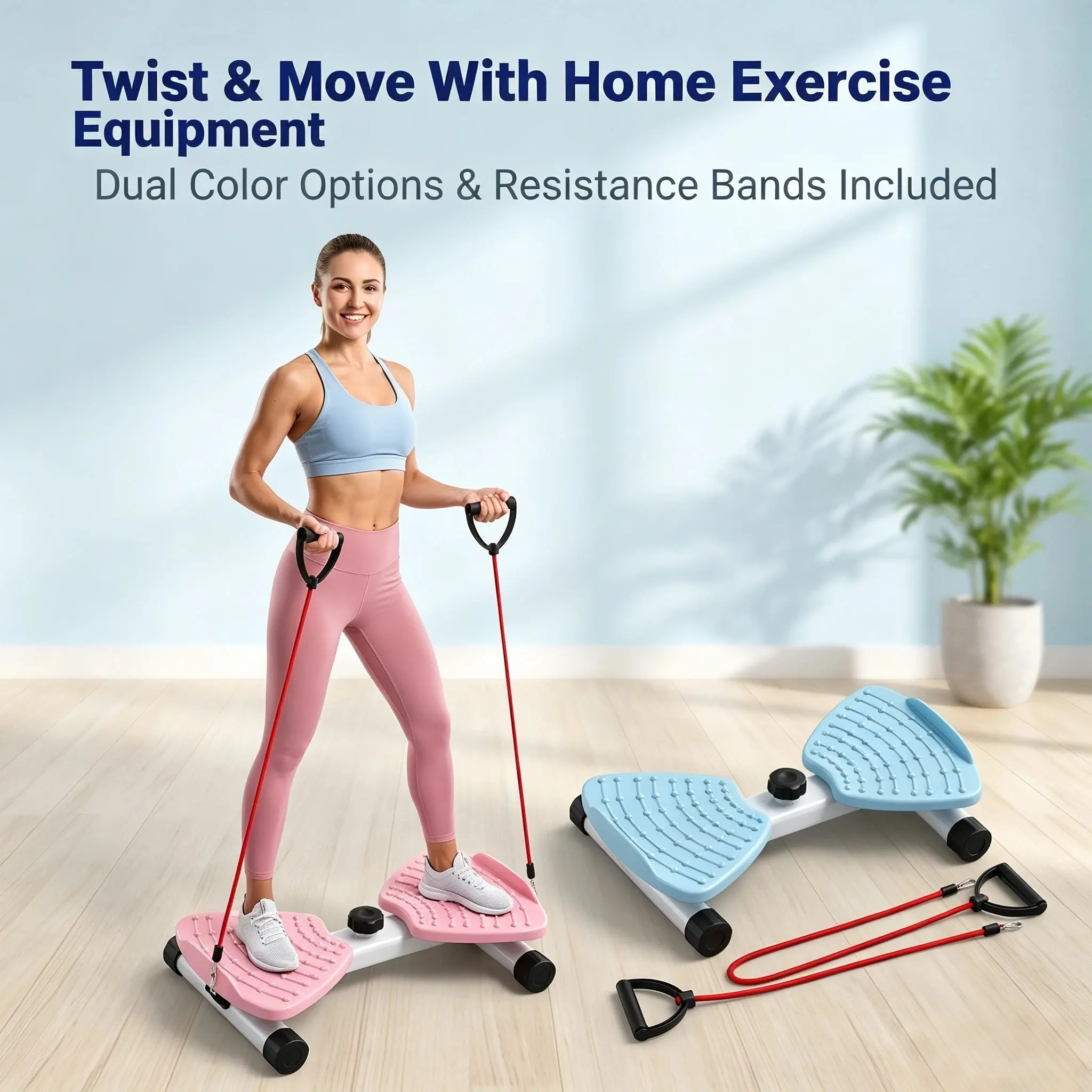 Household Twist Exercise Board with Resistance Bands, Portable Non-Slip Footplate Stepper, Dual-Color Quiet Indoor Fitness Equipment for Adult Daily Full-Body Home Workouts