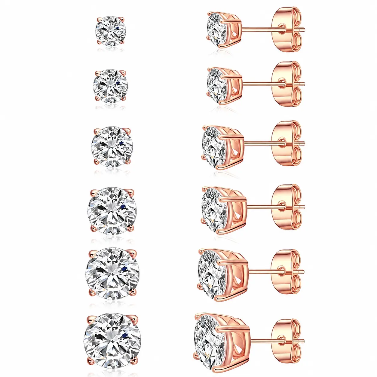 rose gold-6 pairs round set 3-8mm