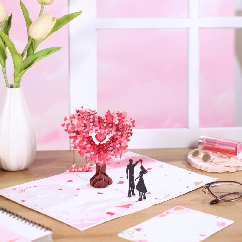 Valentine's Day Pop-Up Greeting Card 3D Surprise Instant Heart Flutter Love's Chapter Unveil Emotionally Impactful Paper Art with Dynamic 3D Patterns