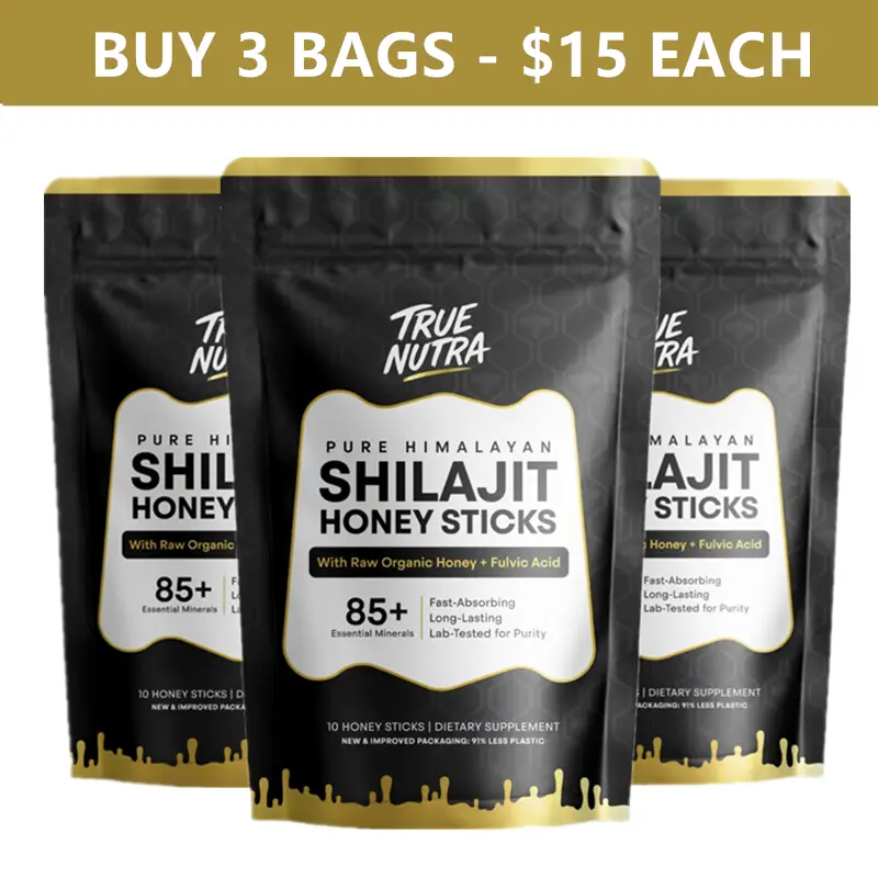 True Nutra Pure Himalayan Shilajit Honey Sticks with Raw Organic Honey Fulvic Acid: Enhances mineral absorption, Fast-Absorbing, Long-Lasting, 85+ Essential Minerals, Lab-Tested for Purity - 10 Sticks