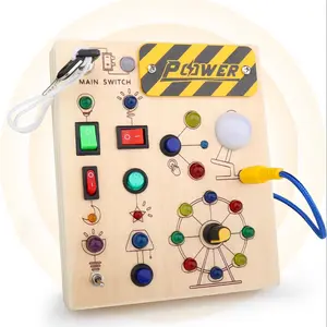 Wooden Busy Board, 1 Box Montessori Busy Board with Switch Control, Sensory Activity Board, Sensory Travel Activities Toy, Preschool Busy Board, Early Learning Toy for Kids