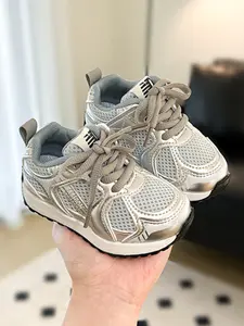 Silver Mesh Dad Shoes, Korean Style Fashion, Breathable Sports Walking Shoes, Lightweight Soft Sole Anti-Slip, Unisex School Casual Trainer Shoes