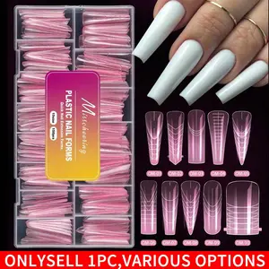 150pcs Pink French Plastic Nail Dual Forms Square Stiletto Nail Extension Molds Quick Building Mould For Manicure DIY Nail Suppl