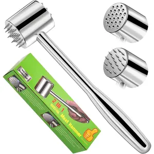 2-in-1 Real 316L Stainless Steel Meat Tenderizer Mallet Hammer,Dual-Sided Meat Tenderizer Tool with 19   Spikes,Heavy Duty 1.09lbs Versatile Kitchen Pounder,Solid & Dishwasher Safe