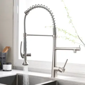 Heavy Duty Commercial Kitchen Faucet - Brushed Nickel Pull-Down Sprayer