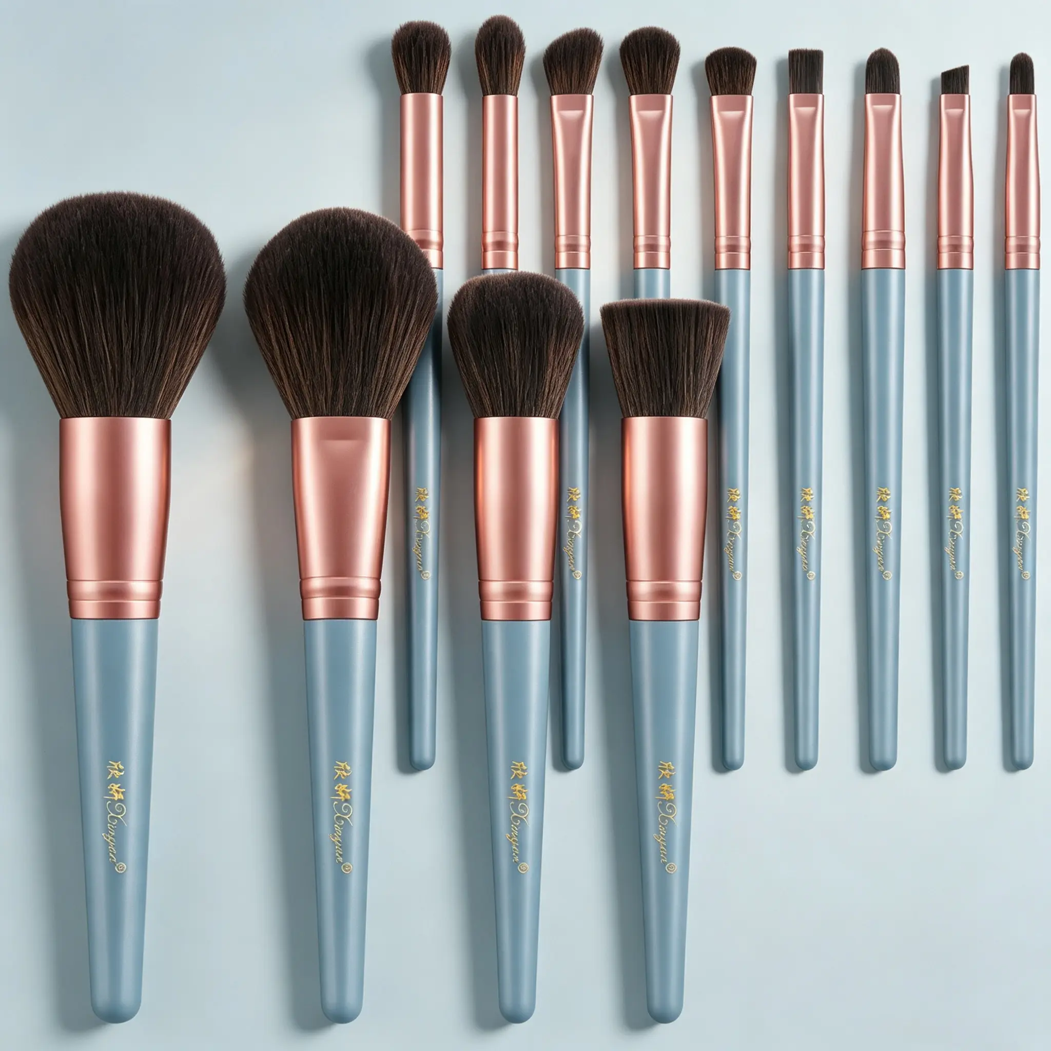 12-Piece Matte Dusty Blue Handle Rose Gold Ferrule Makeup Brush Multi Pack, Soft Dark Synthetic Brushes for Face Makeup, Eyeshadow, Foundation, Blush, Contour, Concealer, Lightweight Design, Easy to Store, Ideal for Beginners, Daily Use