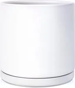Plant Pots Ceramic Planter for Indoor/Outdoor Plants 10 Inch Large Cylinder with Saucer, Glazed Interior & Exterior, Flower Pot with Drainage Hole