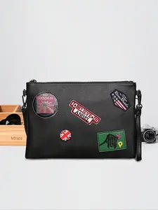 Men's Geometric Pattern Letter Zipper Closure Casual Fashion Handbag, Versatile Daily Use Travel Bag for Men, Stylish and Durable Design Unique Bags