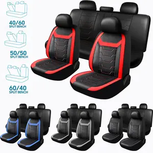 Leather Car Seat Covers Full Set 5-Seats Front Rear Protector Cushion Mat For Nissan/ Honda/ Toyota/ Kia/ Hyundai/Mazda ,Fit For Rear 40/60, 50/50, 60/40 Split Seats Bench