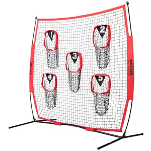 VEVOR 8 x 8 ft Football Trainer Throwing Net, Training Throwing Target Practice Net with 5 Target Pockets, Knotless Net Includes Bow Frame and Portable Carry Case, Improve QB Throwing Accuracy, Red