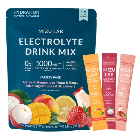 Original Variety Pack ft. Lychee & Mangosteen, Yuzu & Mango, and Yogurt Drink & Strawberry Electrolytes | Zero Sugar [15 stick packs]