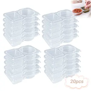 20PCS 2-Compartment Snack Containers with Lids, Reusable & Disposable, BPA-Free Durable, Microwave/Freezer/Dishwasher Safe, for Take-out Condiments & Snacks (20 Sets)