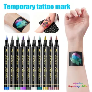 10 Colors Temporary Tattoo Markers Skin Safe Body Art Pens with Flexible Brush Tip, Face & Body Paint Kit for Kids Parties, Festivals, Cosplay, DIY Drawing Gift Set
