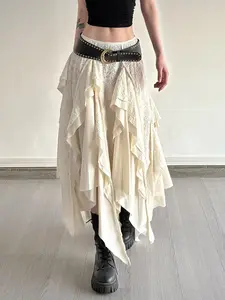 Women's Plain Asymmetrical Hem Skirt without Belt, Boho Fashion Casual A Line Skirt for Daily Holiday Vacation Wear, Ladies Bottoms for Summer, Flowy Casual Skirt, Boho Casual Skirts, Womenswear