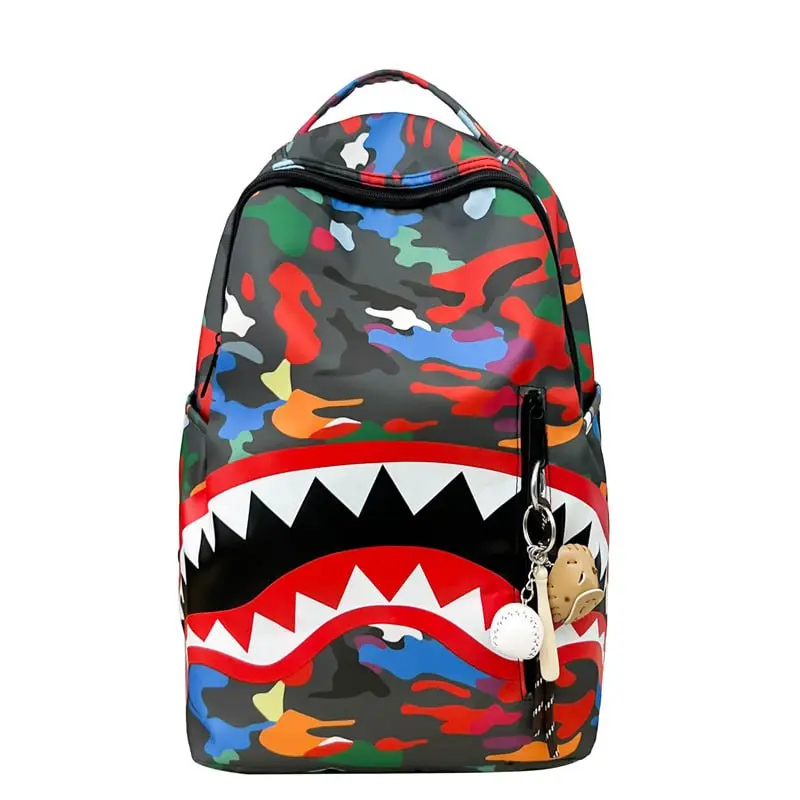 Sprayground Fashion Shark Mouth Print Backpack, Nylon Waterproof Casual Daypack, Streetwear Hip Hop School Backpack