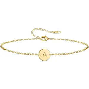 Initial Charm Bracelet for Women 18K Gold Plated stainless steel Coin Disc Engraved Letter Bracelet Personalized Monogram Name Bracelet