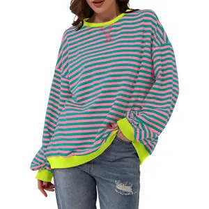 Aswulk Women's Striped Sweatshirt Oversized Crewneck Long Sleeve Y2K Pullover Top Spring 2026 Fashion Clothes