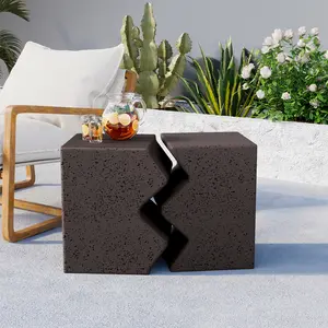Concrete Side Table Set of 2,  12" Outdoor Accent Table Patio in Spotted, Ceramic Side Table Garden Stool for Outside, Rectangular, Brown