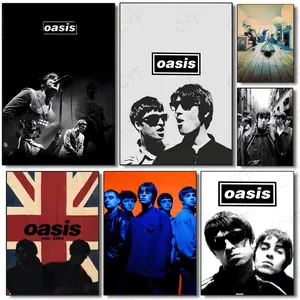 Britpop Legend Oasis Band Vintage Concert Poster Rock Music Fan Retro Wall Art Decor, Unframed Wall Art, Waterproof HD Self-Adhesive Stickers Fade-Proof Wrinkle-Resistant Wall Decor Home Cafe Bar Background Wallpaper Decoration Gifts