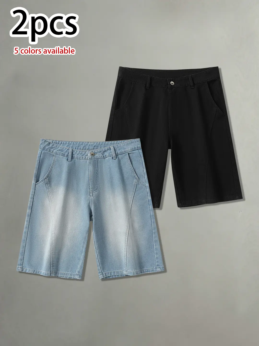 Multi-pack men’s vintage washed denim shorts—summer cotton loose fit with deconstructed patchwork design; comfortable, skin-friendly, breathable short pants. Trendy, fashionable, versatile casual men’s denim shorts for everyday wear.