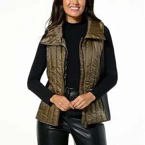 Curations x Nicole Hickl Quilted Puffer Vest with Faux Leather Detail