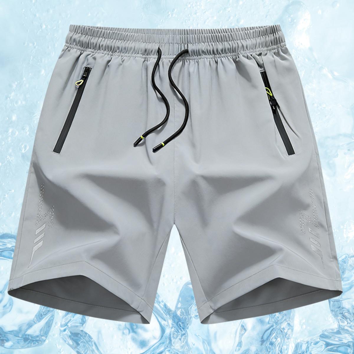 Pack of 4 men’s plus-size athletic shorts, loose fit, comfortable sports fabric, zippered pockets, solid color, slight stretch—ideal for night running, casual wear, beach trips, everyday commuting, and plus-size workwear.