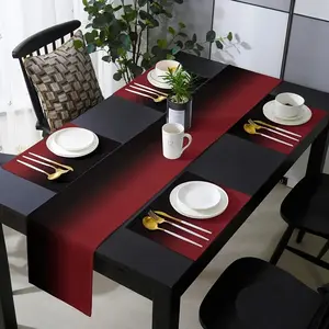 5-piece/7-piece linen table flag and placemat set, suitable for holiday, birthday, party, banquet, wedding season decoration, rural style home decor, restaurant kitchen table layout (72 inch table flag with 4/6 placemats)