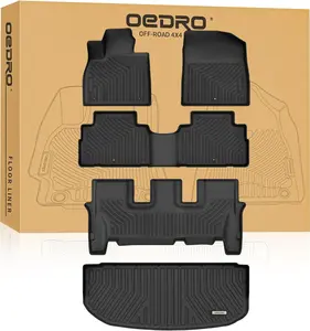 YITAMOTOR Floor Mats Fit for 2020-2025 Hyundai Palisade Bench Seat, Black TPE All Weather Palisade Floor Liners Custom Fit 3 Rows and Cargo Liner Behind 3rd Row Set
