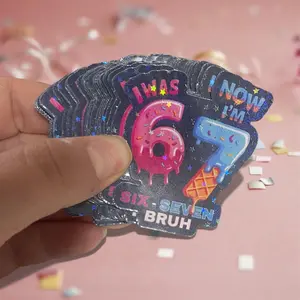 Funny 7th Birthday Holographic Sticker | Ice Cream Number Seven Bruh