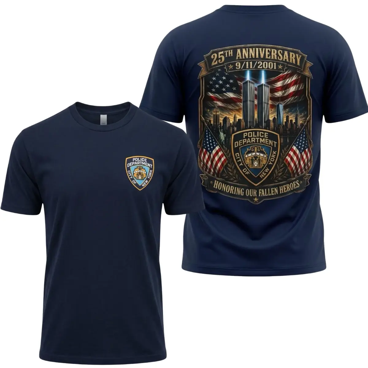 9/11 25th Anniversary Police Memorial Tee - Honoring Our Fallen Heroes New York Tribute | Patriot Day Remembrance For First Responders