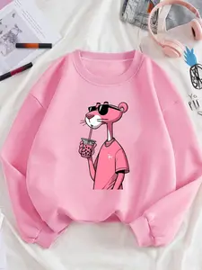 Women's Cartoon Character Print Crew Neck Sweatshirt, Casual Long Sleeve Pullover, Women's Fall & Winter Clothes for Daily Wear, Womenswear, Lady