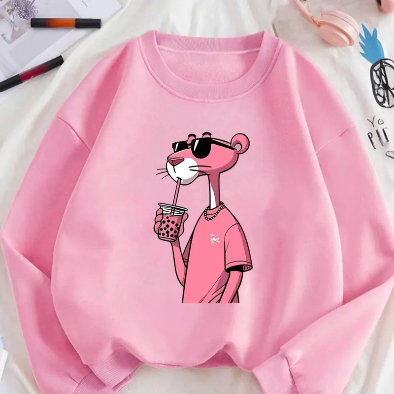 Women's Cartoon Character Print Crew Neck Sweatshirt, Aesthetic Casual Pullover, Casual Long Sleeve, Women's Fall & Winter Clothes for Daily Wear, Womenswear, Lady, Tops