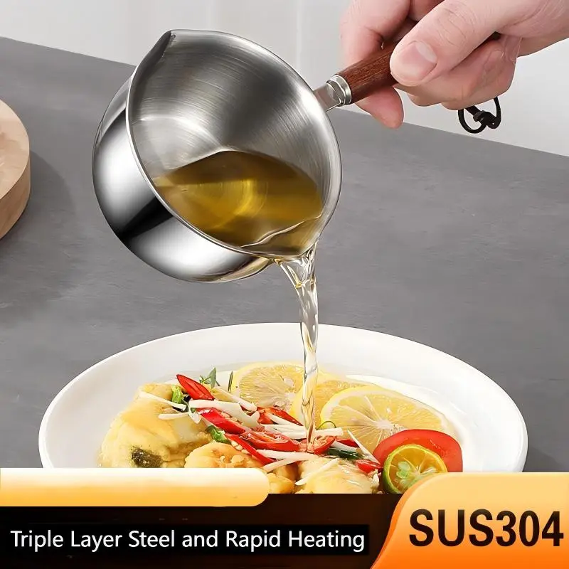 Butter Melting Pot Butter Warmer Small Saucepan Milk Warmer Stainless Steel Saucepan with Dual Pour Spouts, 0.3-Quart, Silver
