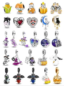 1Pc Original New Design Halloween Party Witch Rock-guitar-skull Candy-corn Pumpkin-baby Ghost Beaded Charm Animal Pendant DIY Jewelry Making for Bracelet Creative Craft Material Holiday Gift Pendant Birthday Gift Daily Wear Accessories