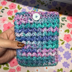 Handmade Crochet Kindle Cover Teal & Pink Cotton Candy Colored E Reader Sleeve with  Button Closure for Kindle & eReader Users