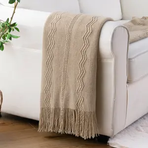 Battilo | Wavy Pattern Fringe Throw, Spring Decorative Throw Blanket for Sofa Bed Room Home Decor, 50"x60"