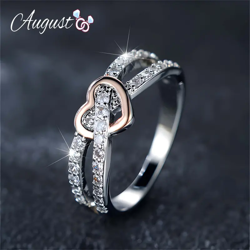 Women's Infinity Heart Cubic Zirconia Love-Promise Symbol Ring - Non Tarnish Jewelry, Fashion Heart Rings, Cute Artificial Gemstone Accessory, Valentine’s Day Gift, Exquisite Packaging, Sizes 6-10, Adults’ Spring Statement Piece
