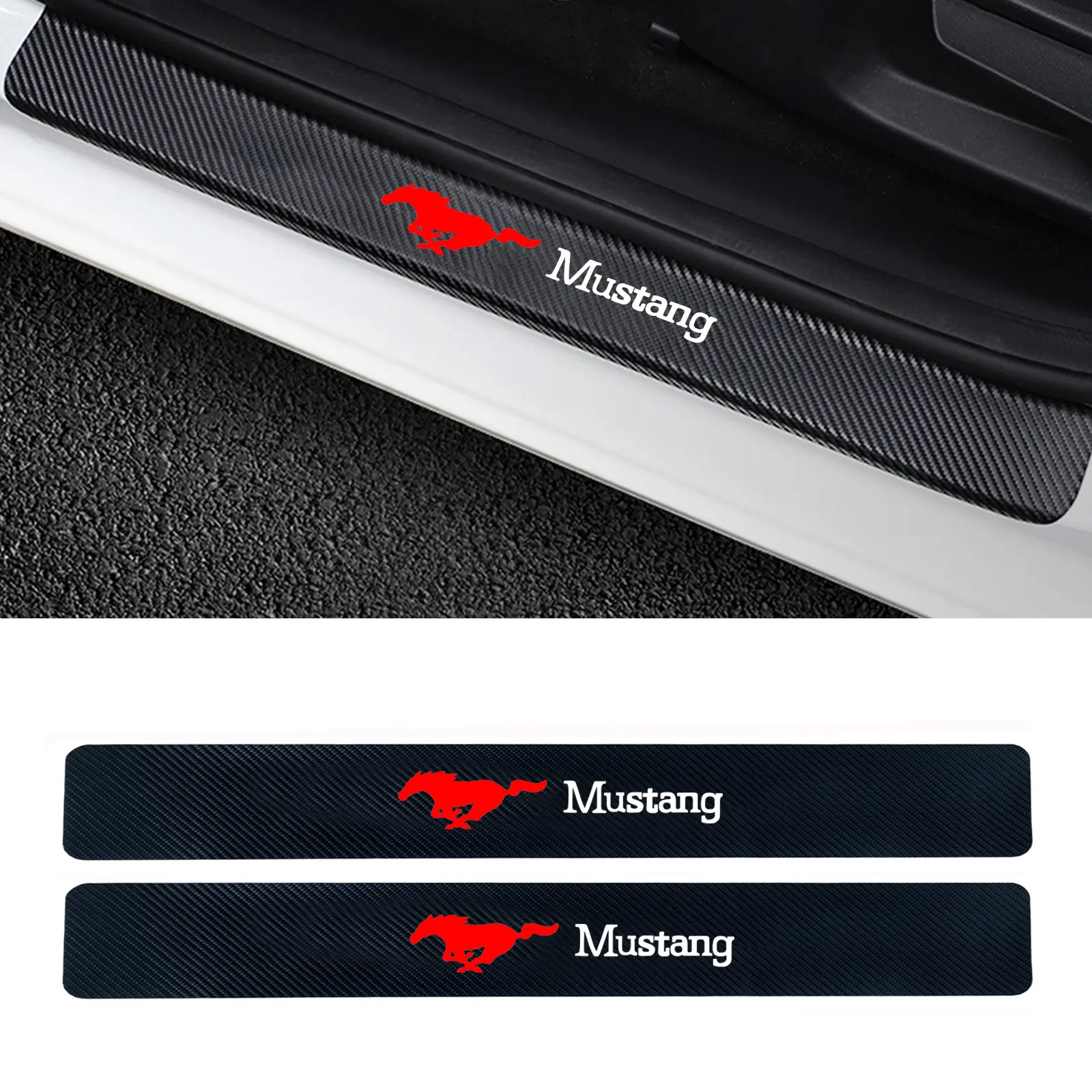 2 Pcs Car Door Sill Protector Sticker Sports Car Decorative Sticker for Ford Mustang Accessories, Decal For Cars, Car Detailing Products