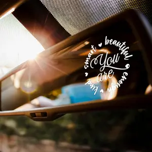 You Are Kind Smart Beautiful Enough Rear-view Mirror Decal, Affirmation Motivational Quote Positive Funny Car Accessories, Vinyl Waterproof Car Decal, Decorative Decal, Decal For Cars, Automobile Decals, Car Vehicle Decoration