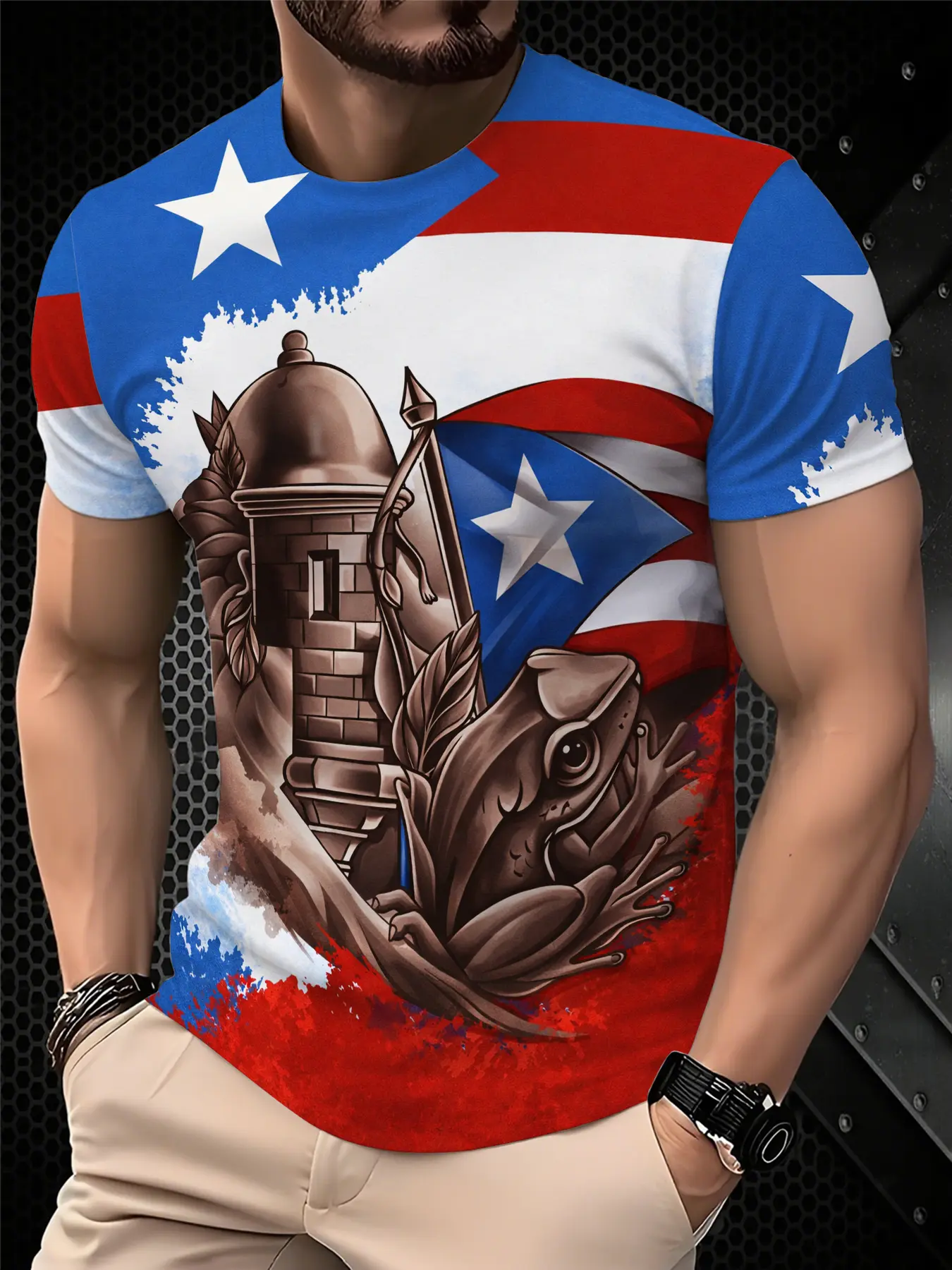 Men's Printed T-Shirt - Black/Gradient Multi-color Trendy Top, Casual Street Fashion, Streetwear, Round-neck Short-Sleeved T-shirt, suitable for daily wear, casual gatherings, fashionable gradient style, machine washable, Casual Summer Clothes, Menswear